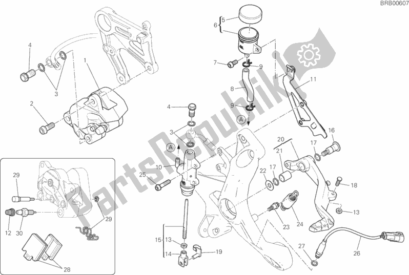 Tutte le parti per il Sistema Frenante Posteriore del Ducati Monster 821 Stealth 2020